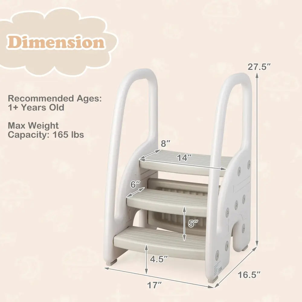 3-Step Stool with Safety Handles and Non-slip Pedals for Toddlers-Gray - Gray - Toddler & Kids Furniture