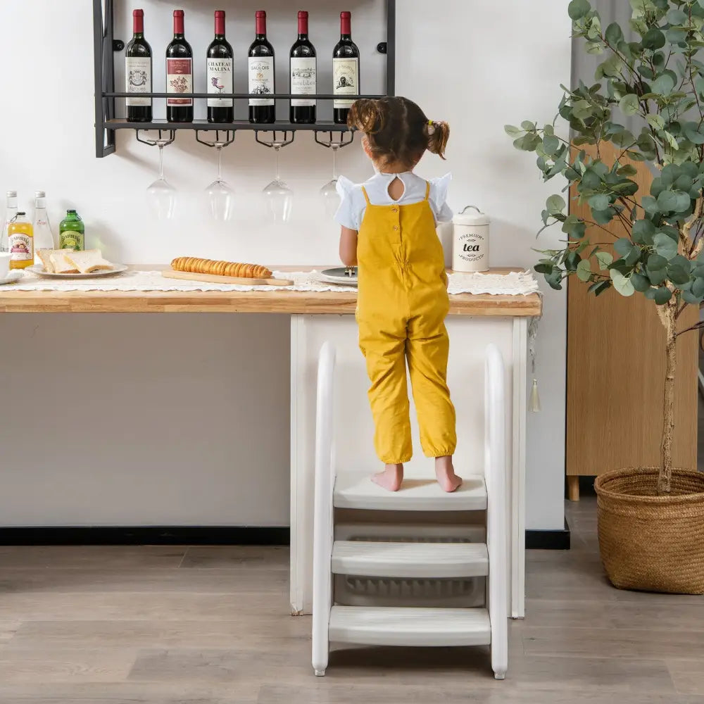 3-Step Stool with Safety Handles and Non-slip Pedals for Toddlers-Gray - Gray - Toddler & Kids Furniture