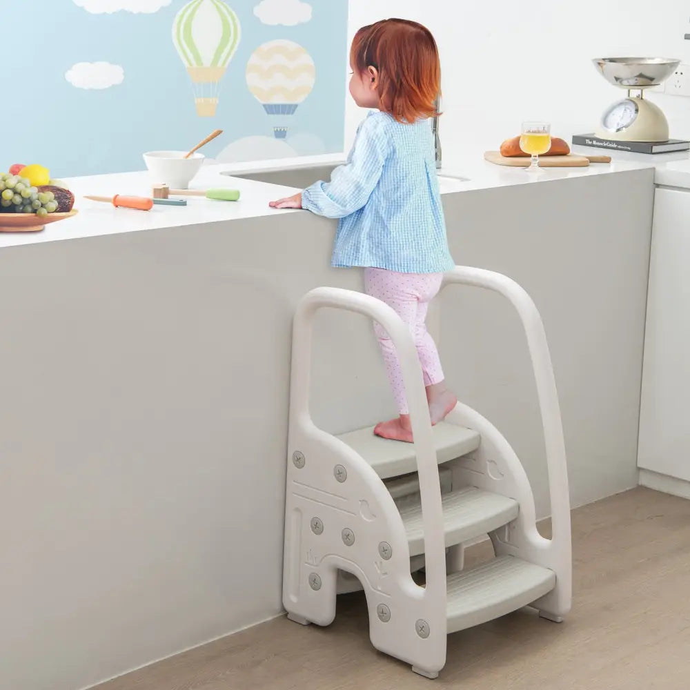 3-Step Stool with Safety Handles and Non-slip Pedals for Toddlers-Gray - Gray - Toddler & Kids Furniture