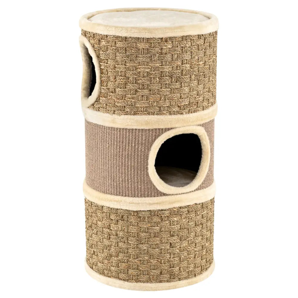 3-Story Cat Condo 28 Inch Multi-level Cat Hideaway with Sisal Scratching Pad-Brown - Brown - Cat Trees Condos &