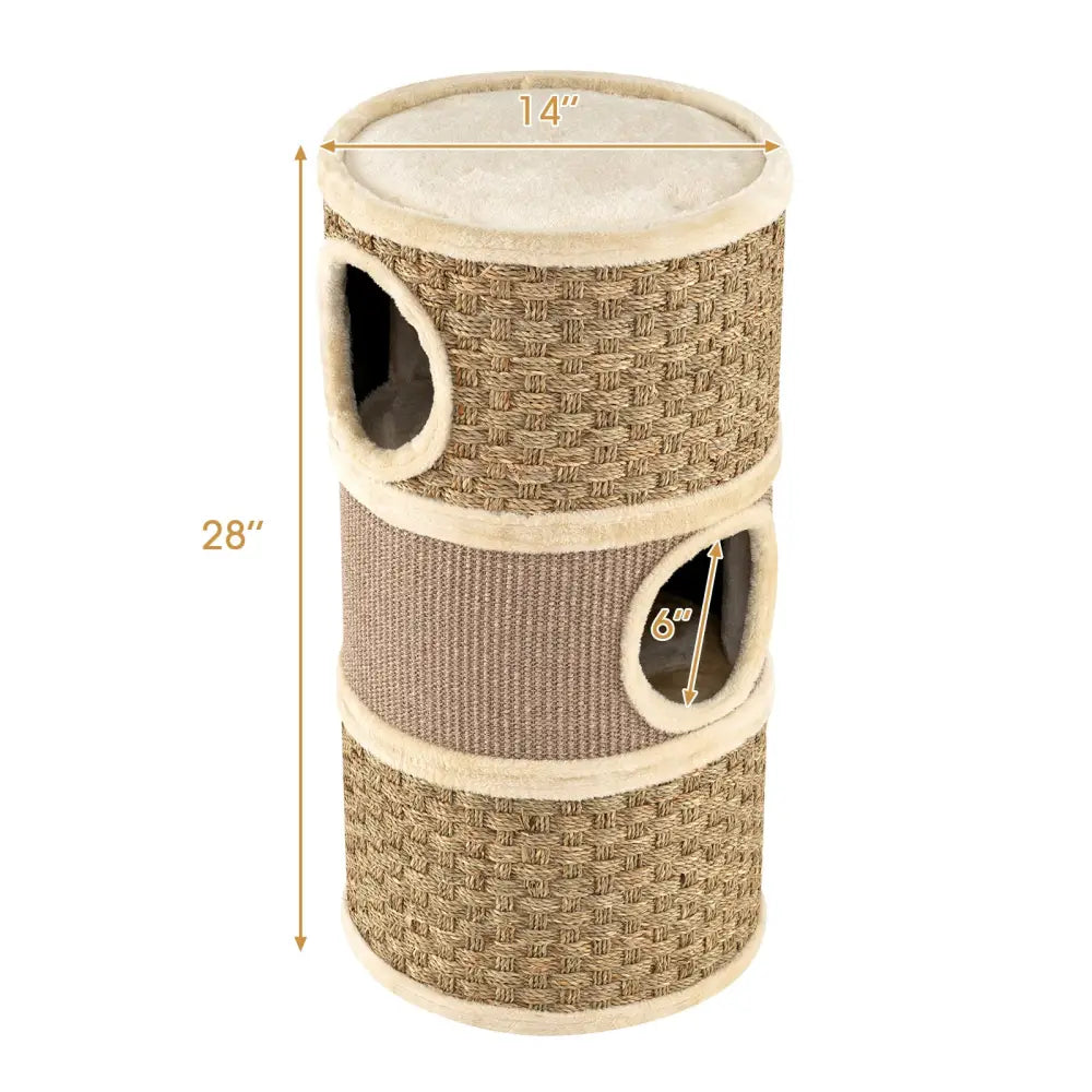 3-Story Cat Condo 28 Inch Multi-level Cat Hideaway with Sisal Scratching Pad-Brown - Brown - Cat Trees Condos &