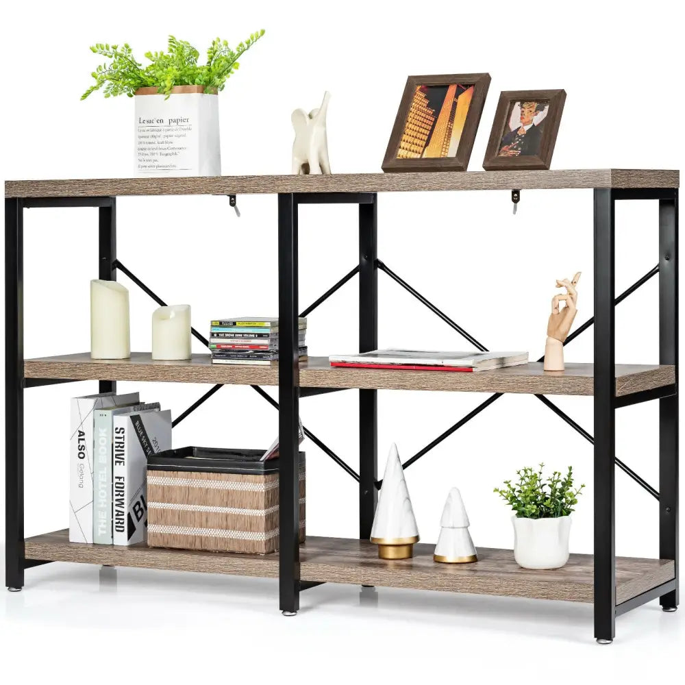 3 Tier 47 Inch Console Metal Frame Sofa Table-Natural - Natural - Console Tables