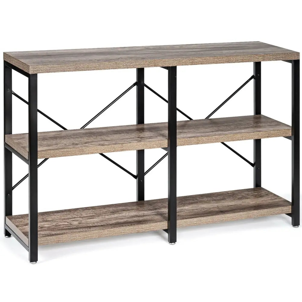 3 Tier 47 Inch Console Metal Frame Sofa Table-Natural - Natural - Console Tables
