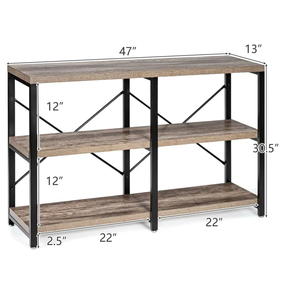 3 Tier 47 Inch Console Metal Frame Sofa Table-Natural - Natural - Console Tables