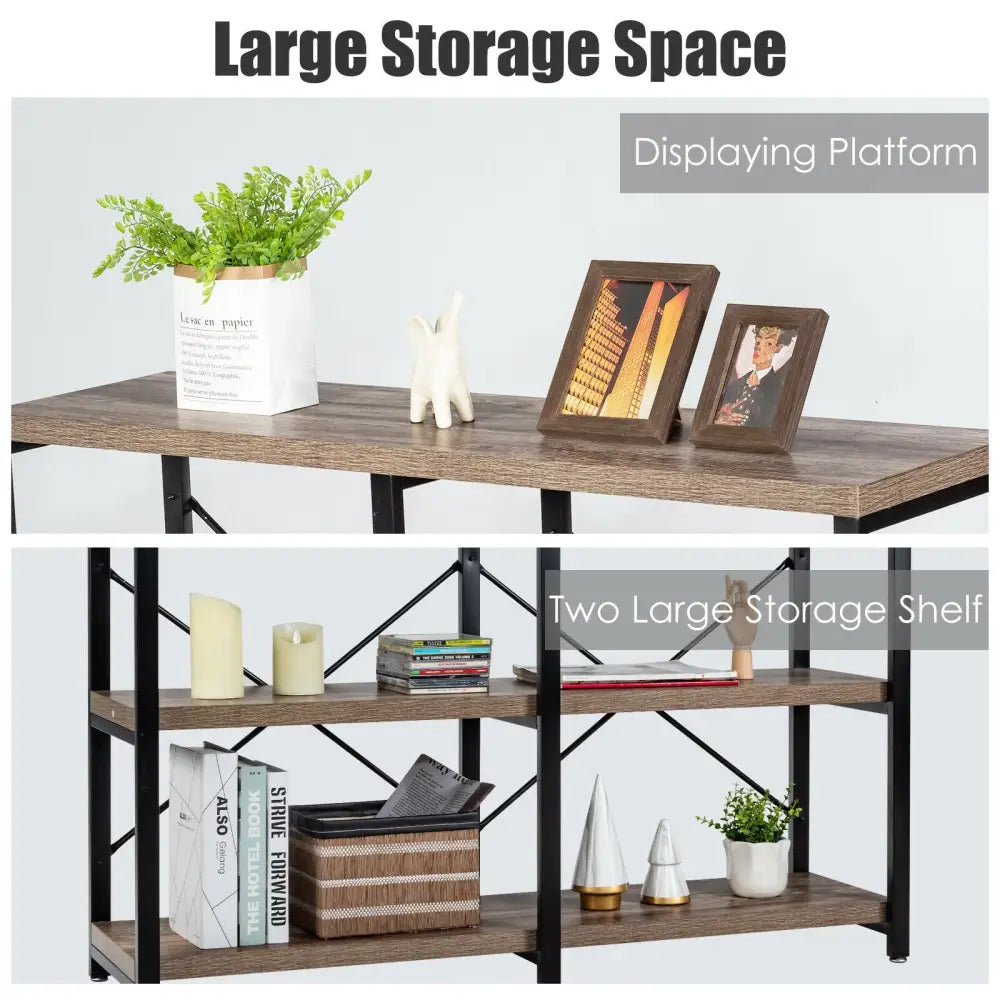 3 Tier 47 Inch Console Metal Frame Sofa Table-Natural - Natural - Console Tables