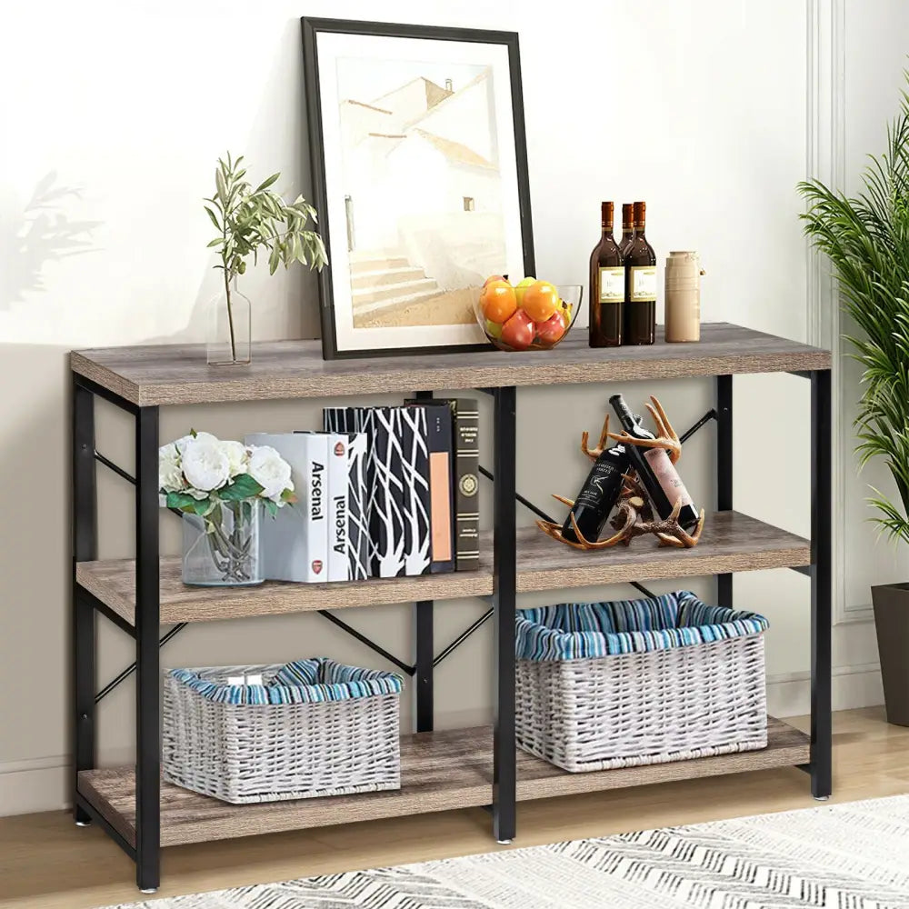 3 Tier 47 Inch Console Metal Frame Sofa Table-Natural - Natural - Console Tables