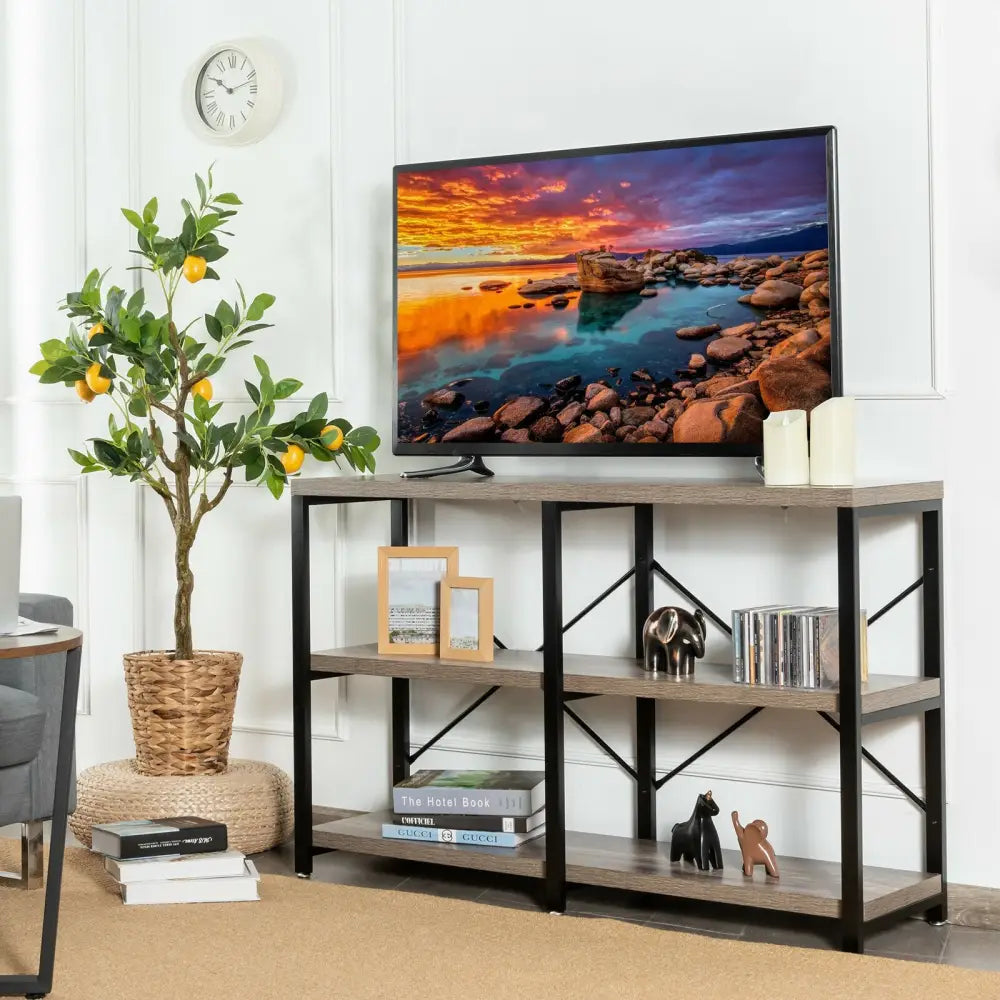 3 Tier 47 Inch Console Metal Frame Sofa Table-Natural - Natural - Console Tables
