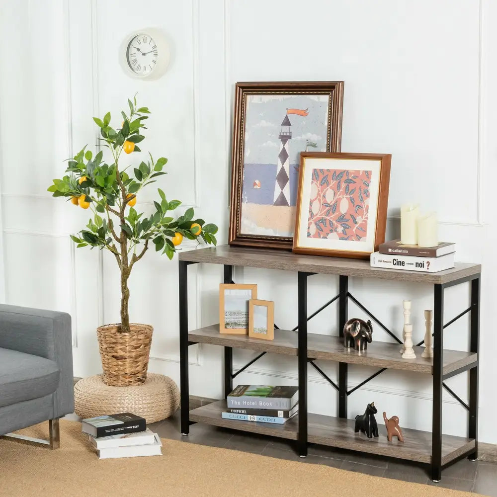 3 Tier 47 Inch Console Metal Frame Sofa Table-Natural - Natural - Console Tables