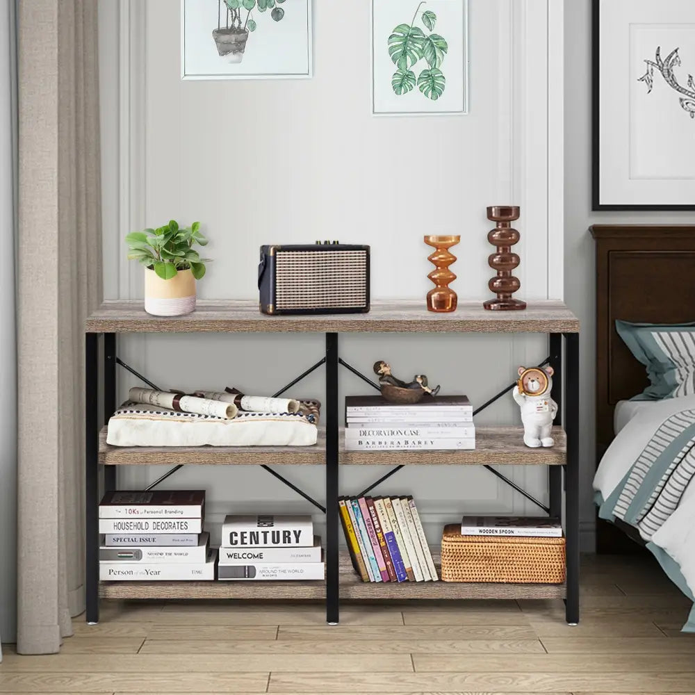 3 Tier 47 Inch Console Metal Frame Sofa Table-Natural - Natural - Console Tables