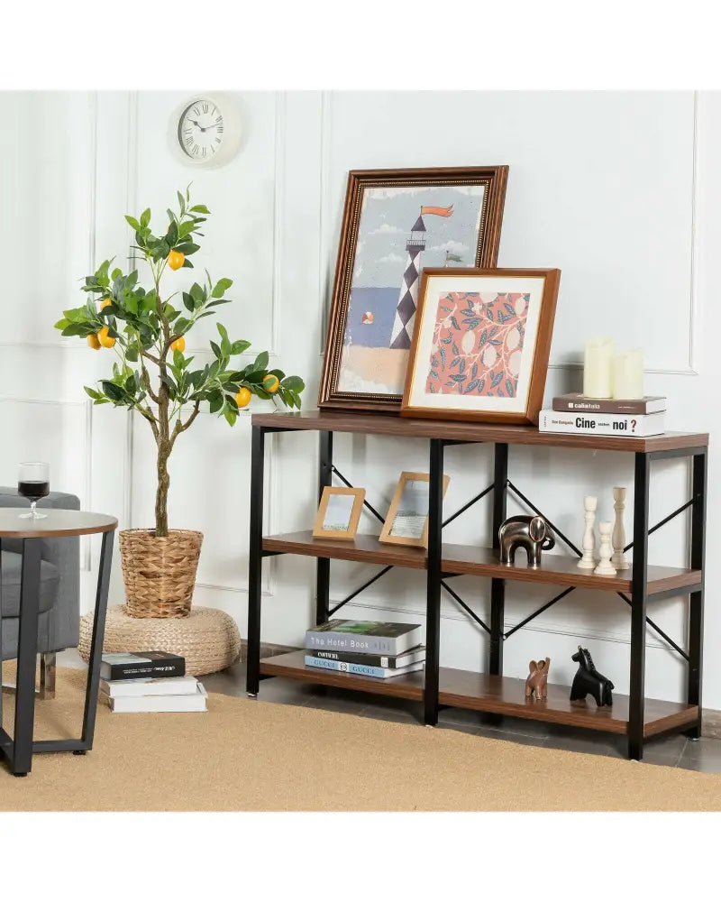 3 Tier 47 Inch Console Metal Frame Sofa Table-Rustic Brown - Rustic Brown - Console Tables