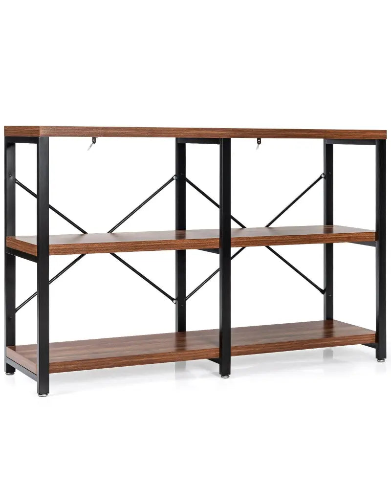 3 Tier 47 Inch Console Metal Frame Sofa Table-Rustic Brown - Rustic Brown - Console Tables
