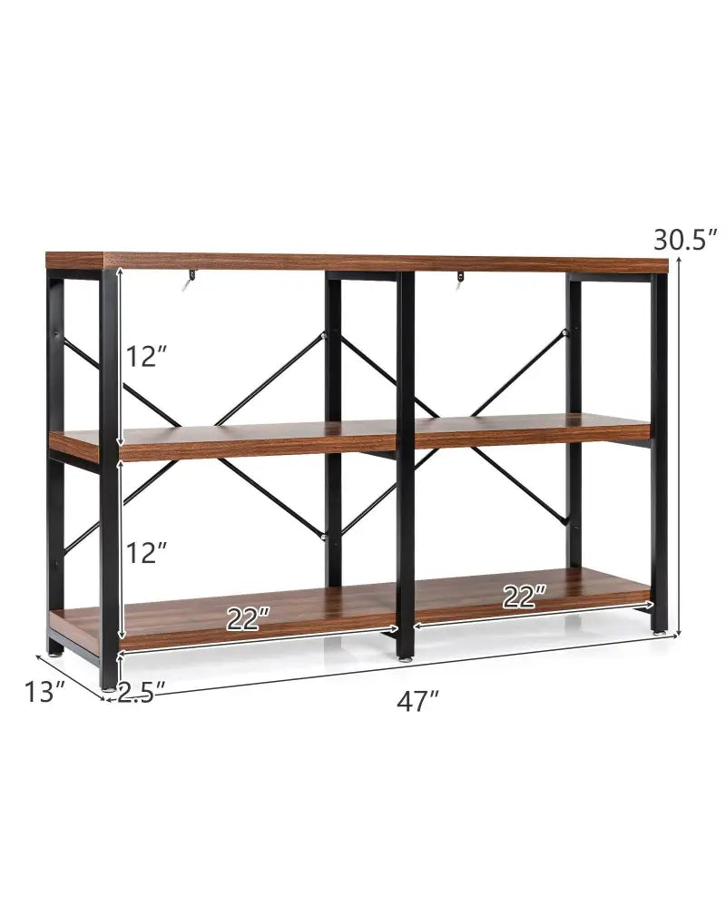 3 Tier 47 Inch Console Metal Frame Sofa Table-Rustic Brown - Rustic Brown - Console Tables