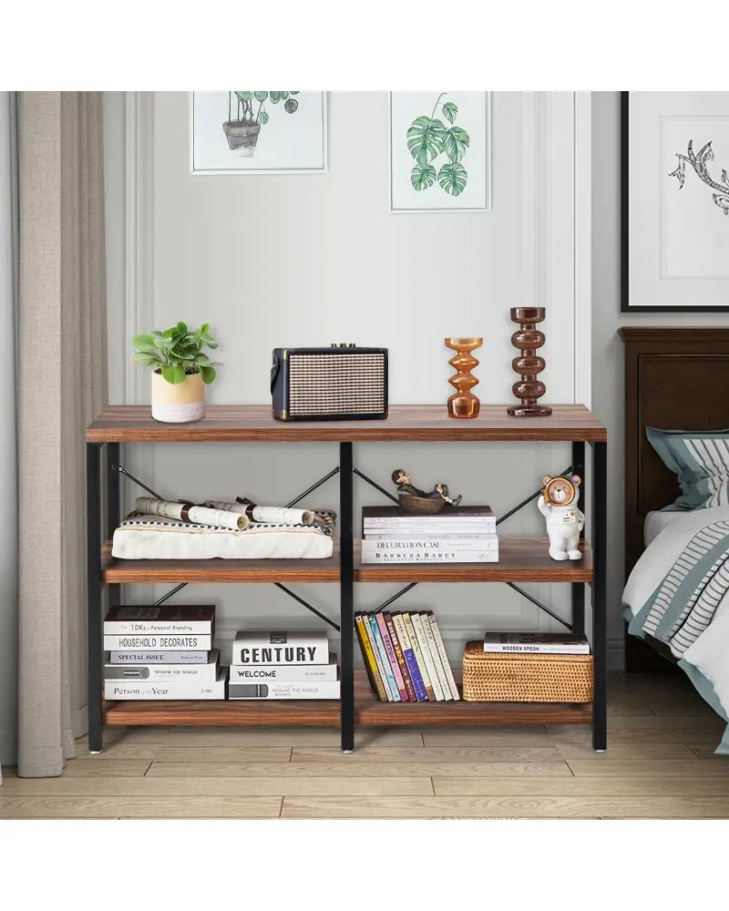 3 Tier 47 Inch Console Metal Frame Sofa Table-Rustic Brown - Rustic Brown - Console Tables