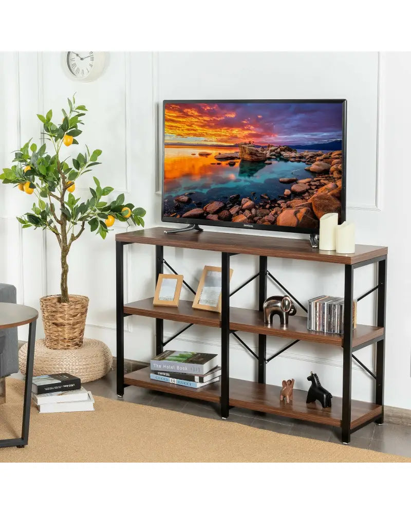 3 Tier 47 Inch Console Metal Frame Sofa Table-Rustic Brown - Rustic Brown - Console Tables