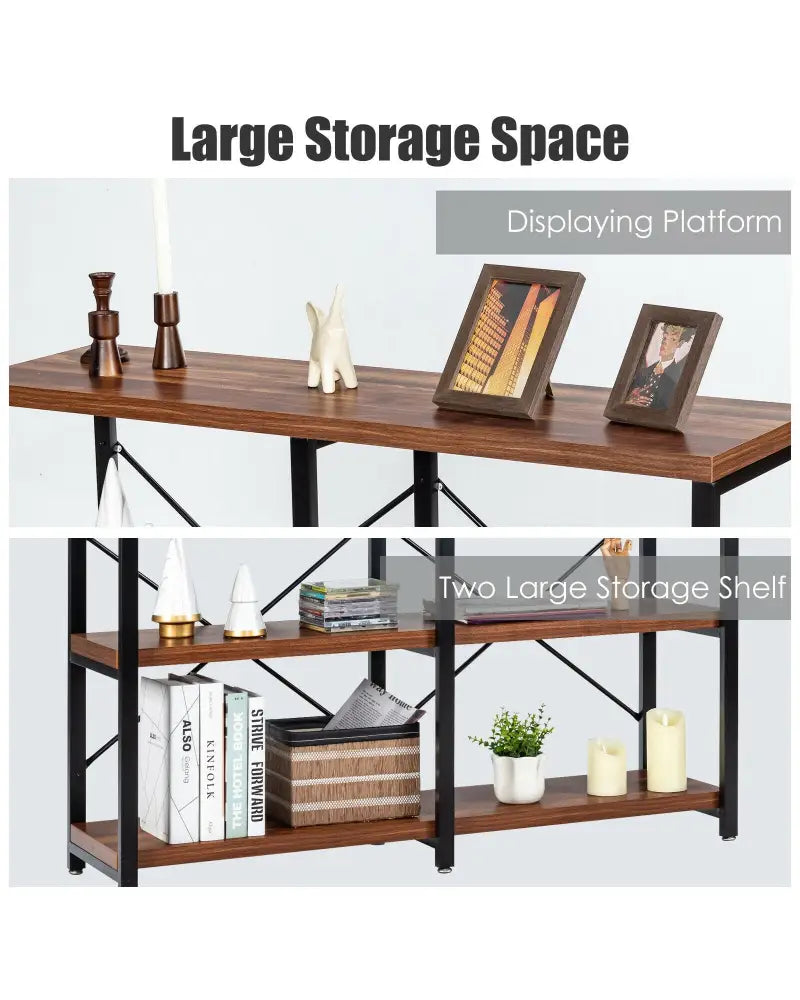 3 Tier 47 Inch Console Metal Frame Sofa Table-Rustic Brown - Rustic Brown - Console Tables