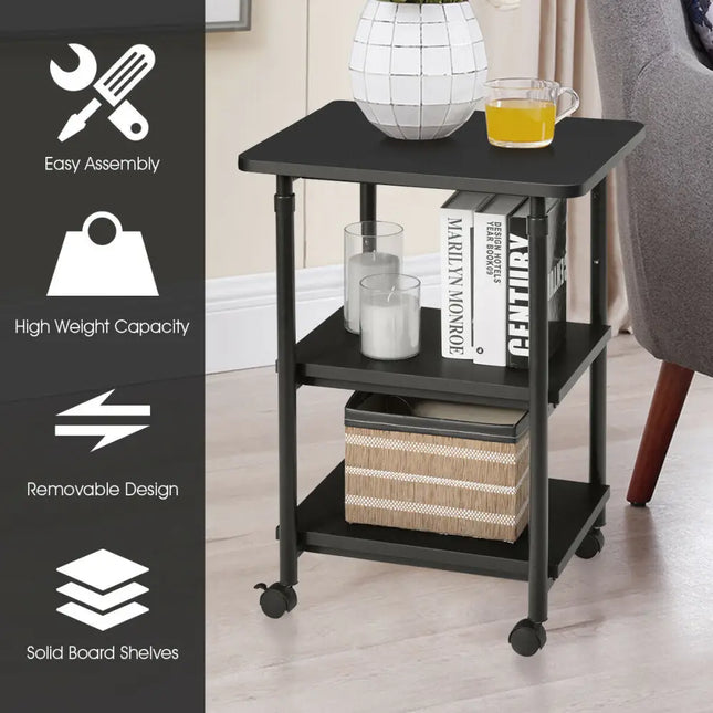 3-tier Adjustable Printer Stand with 360Â° Swivel Casters-Black Costway