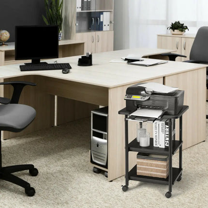 3-tier Adjustable Printer Stand with 360Â° Swivel Casters-Black Costway