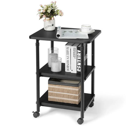 3-tier Adjustable Printer Stand with 360Â° Swivel Casters-Black Costway