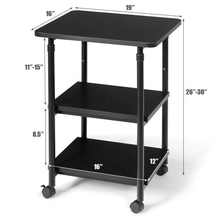 3-tier Adjustable Printer Stand with 360Â° Swivel Casters-Black Costway