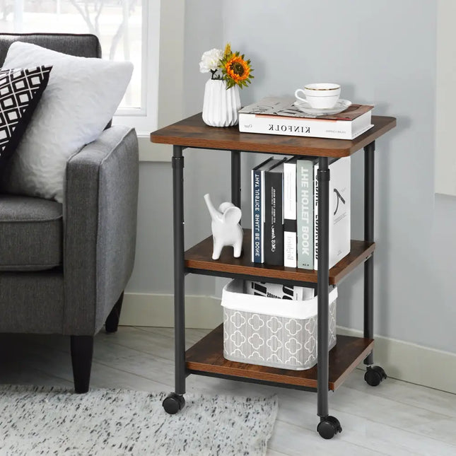 3-tier Adjustable Printer Stand with 360Â° Swivel Casters-Brown Costway