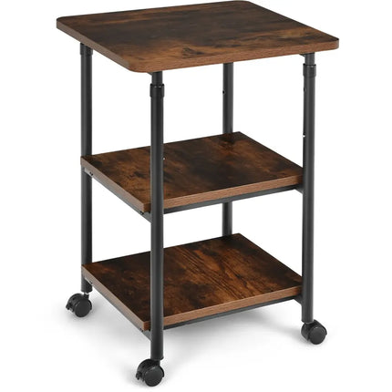 3-tier Adjustable Printer Stand with 360Â° Swivel Casters-Brown Costway