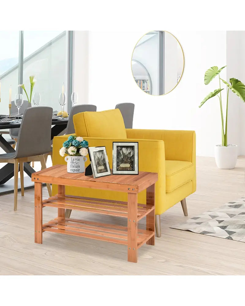 3 Tier Bamboo Bench Storage Shoe Shelf-Natural - Natural - Shoe Racks & Storage Benches