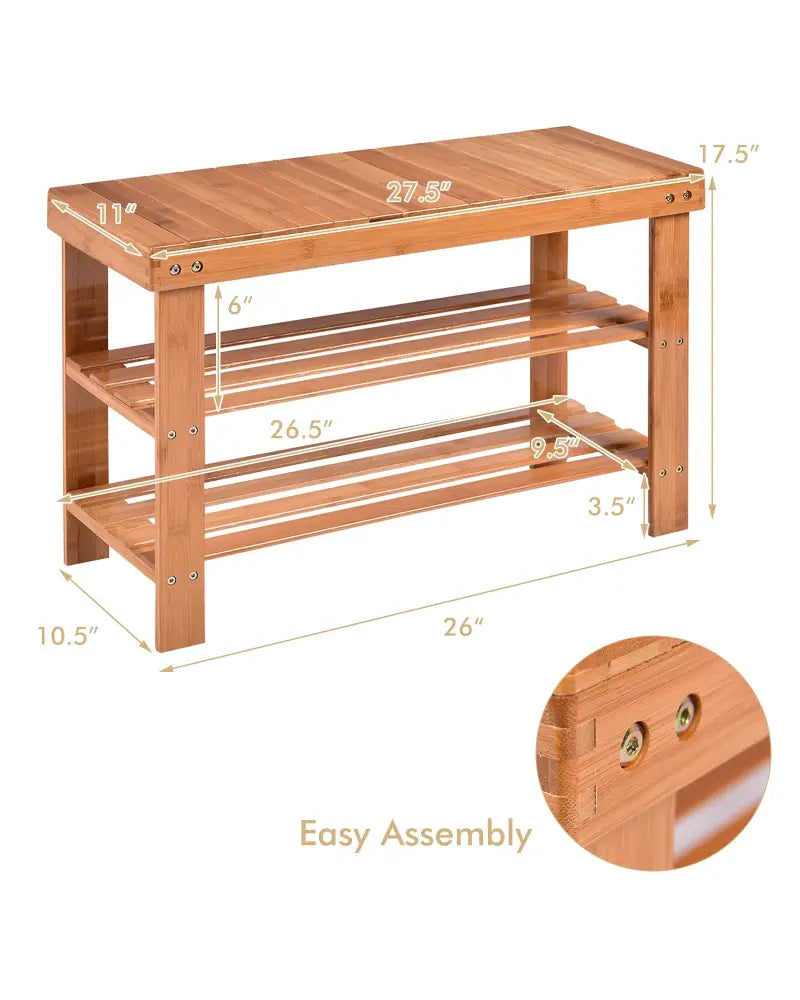 3 Tier Bamboo Bench Storage Shoe Shelf-Natural - Natural - Shoe Racks & Storage Benches