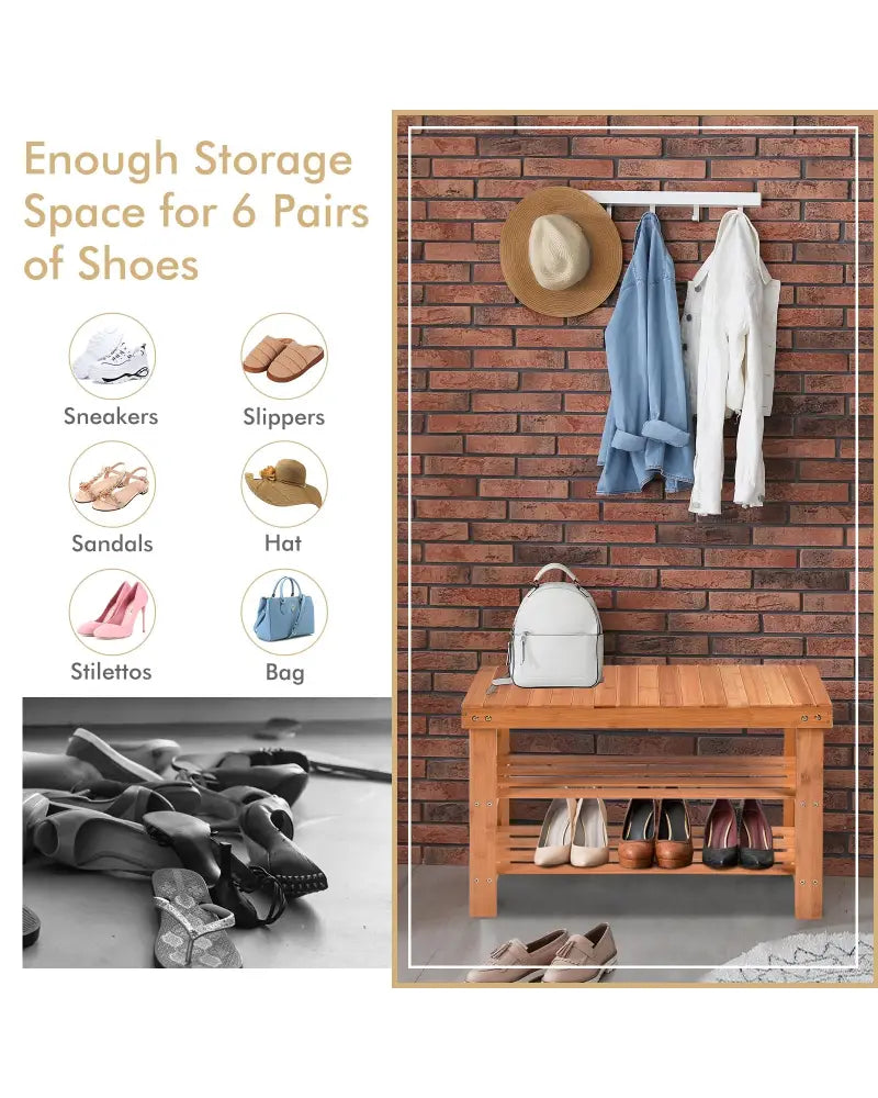 3 Tier Bamboo Bench Storage Shoe Shelf-Natural - Natural - Shoe Racks & Storage Benches