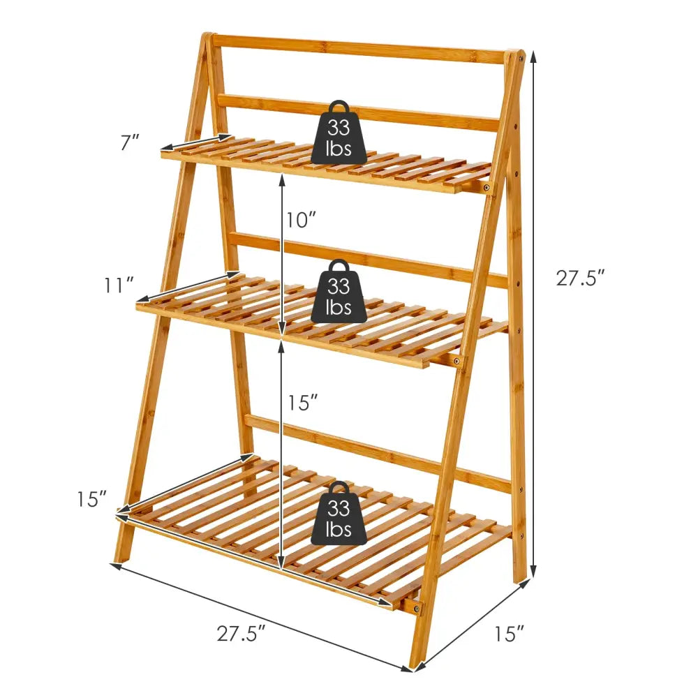 3-Tier Bamboo Foldable Plant Stand with Display Shelf Rack - Natural - Plant Stands