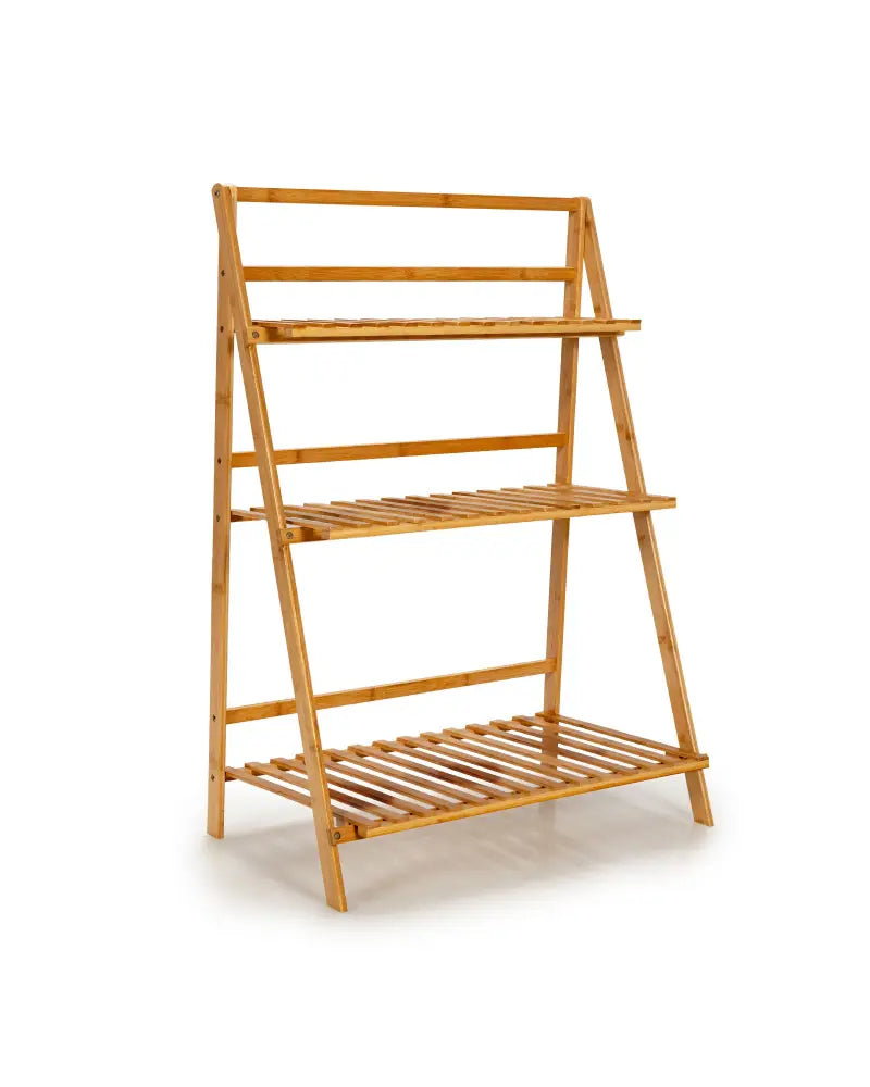 3-Tier Bamboo Foldable Plant Stand with Display Shelf Rack - Natural - Plant Stands