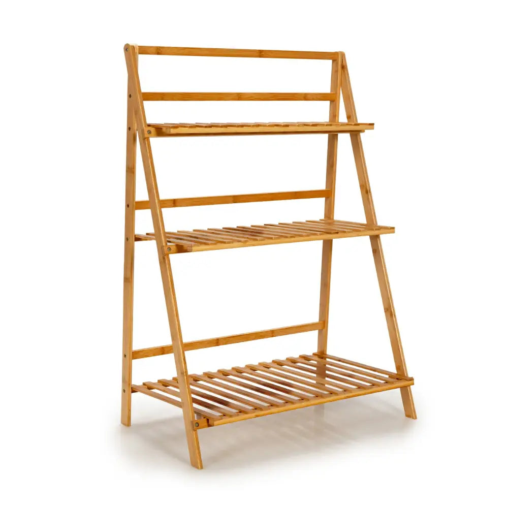 3-Tier Bamboo Foldable Plant Stand with Display Shelf Rack - Natural - Plant Stands