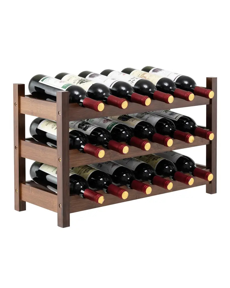 3-Tier Bamboo Freestanding Countertop Wine Bottle Organizer-Coffee - Coffee - Wine Racks