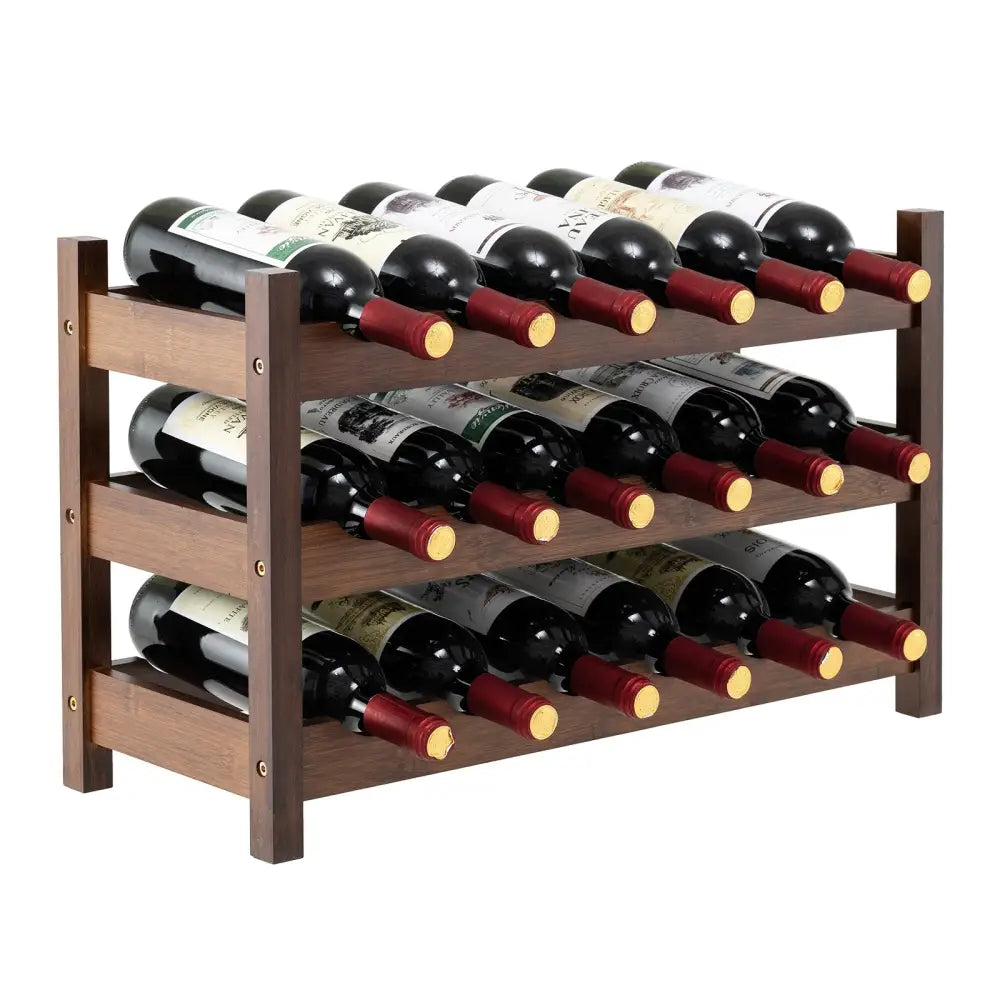 3-Tier Bamboo Freestanding Countertop Wine Bottle Organizer-Coffee - Coffee - Wine Racks