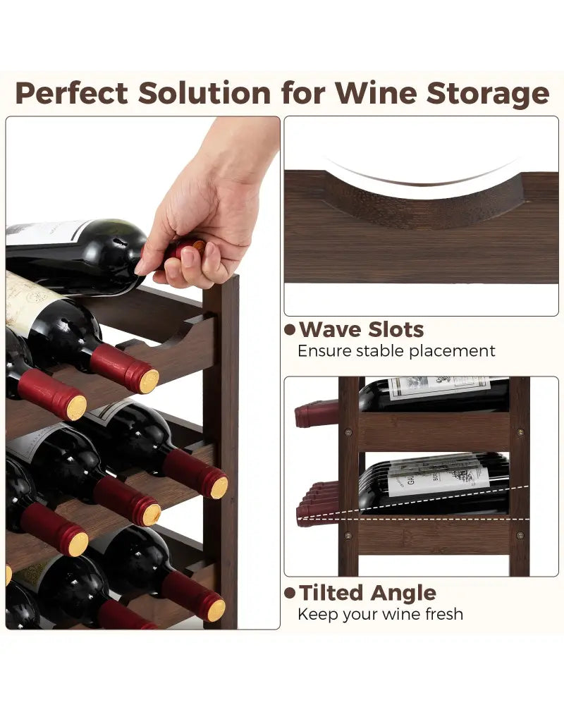 3-Tier Bamboo Freestanding Countertop Wine Bottle Organizer-Coffee - Coffee - Wine Racks