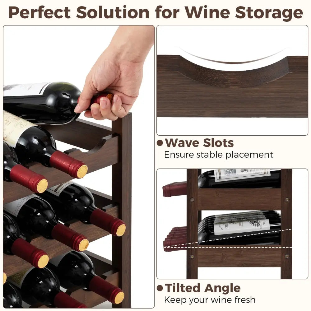 3-Tier Bamboo Freestanding Countertop Wine Bottle Organizer-Coffee - Coffee - Wine Racks