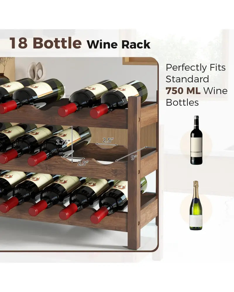 3-Tier Bamboo Freestanding Countertop Wine Bottle Organizer-Coffee - Coffee - Wine Racks