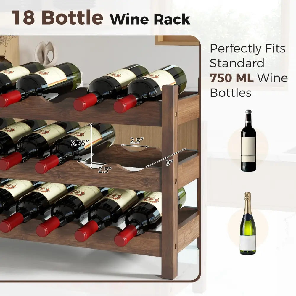 3-Tier Bamboo Freestanding Countertop Wine Bottle Organizer-Coffee - Coffee - Wine Racks