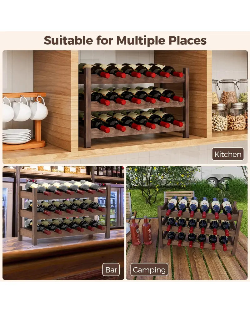 3-Tier Bamboo Freestanding Countertop Wine Bottle Organizer-Coffee - Coffee - Wine Racks