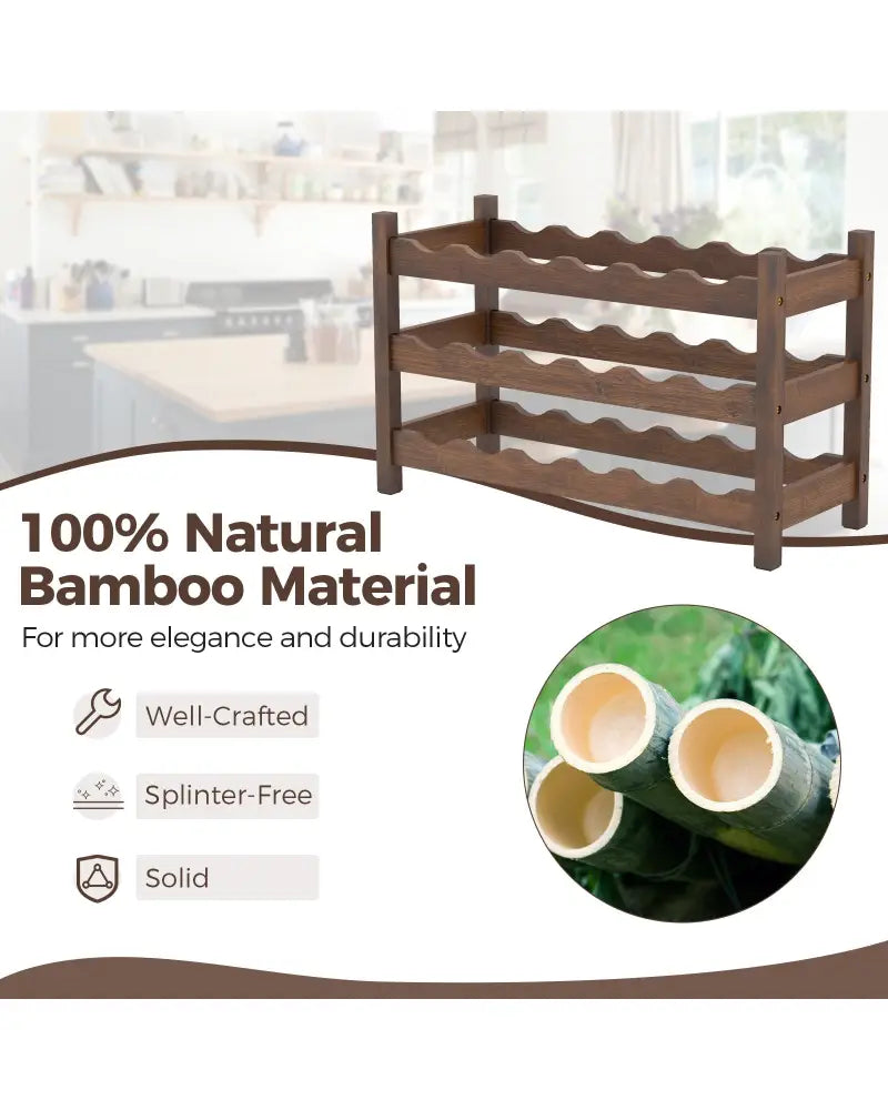 3-Tier Bamboo Freestanding Countertop Wine Bottle Organizer-Coffee - Coffee - Wine Racks