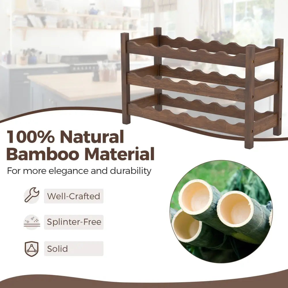 3-Tier Bamboo Freestanding Countertop Wine Bottle Organizer-Coffee - Coffee - Wine Racks