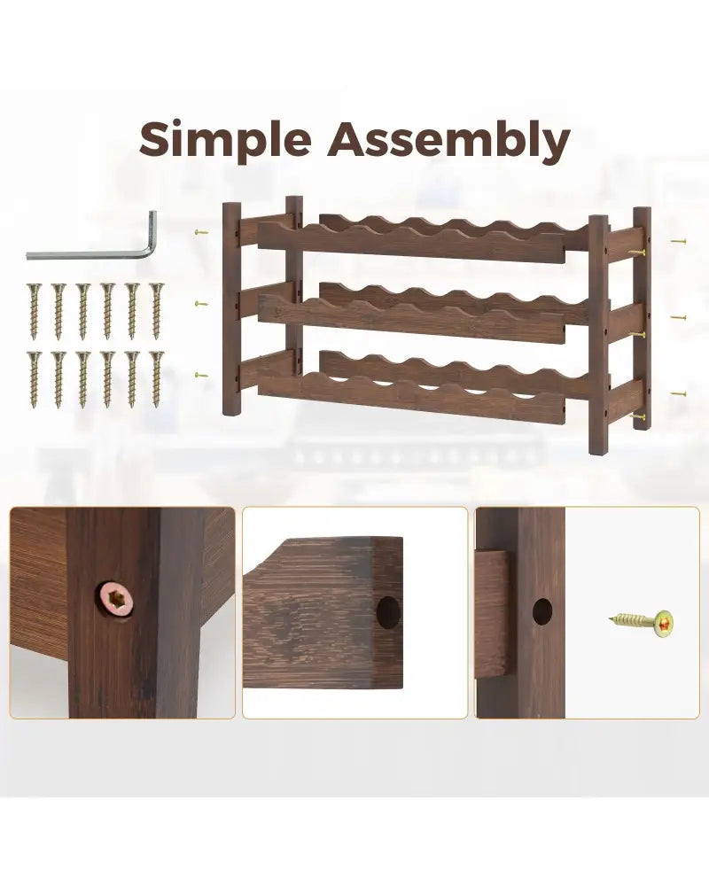 3-Tier Bamboo Freestanding Countertop Wine Bottle Organizer-Coffee - Coffee - Wine Racks