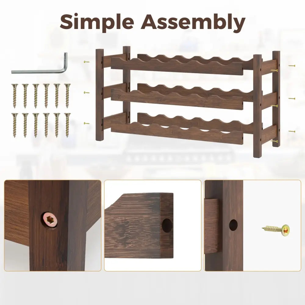 3-Tier Bamboo Freestanding Countertop Wine Bottle Organizer-Coffee - Coffee - Wine Racks