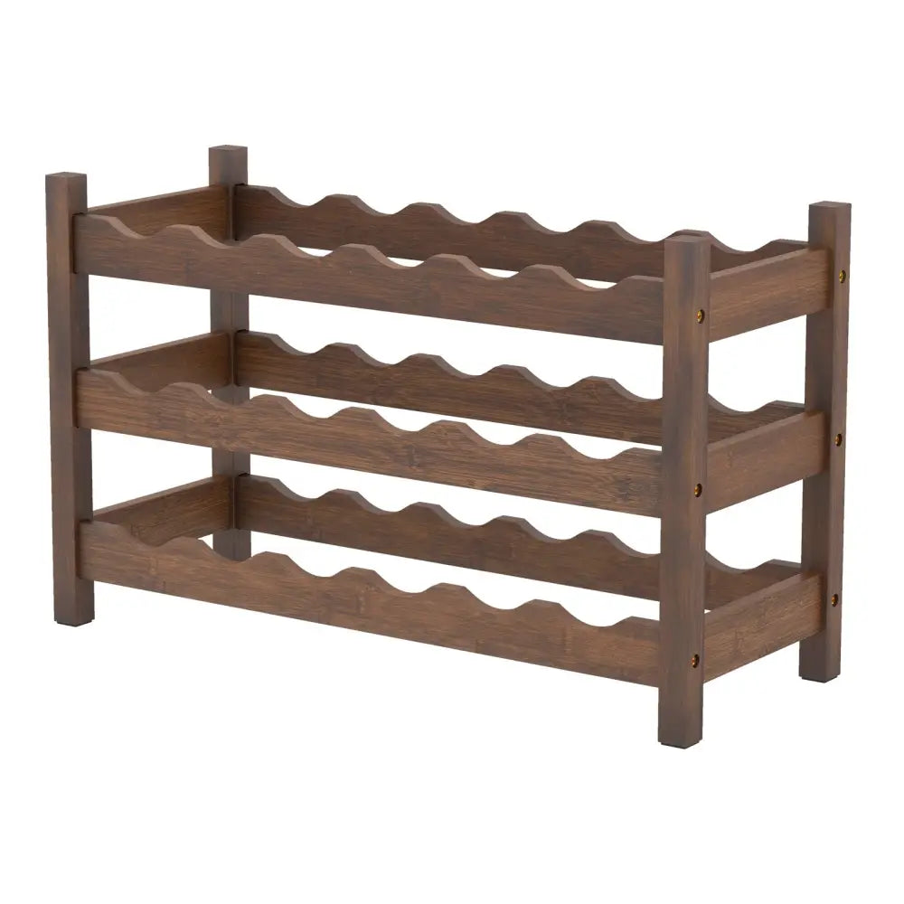 3-Tier Bamboo Freestanding Countertop Wine Bottle Organizer-Coffee - Coffee - Wine Racks