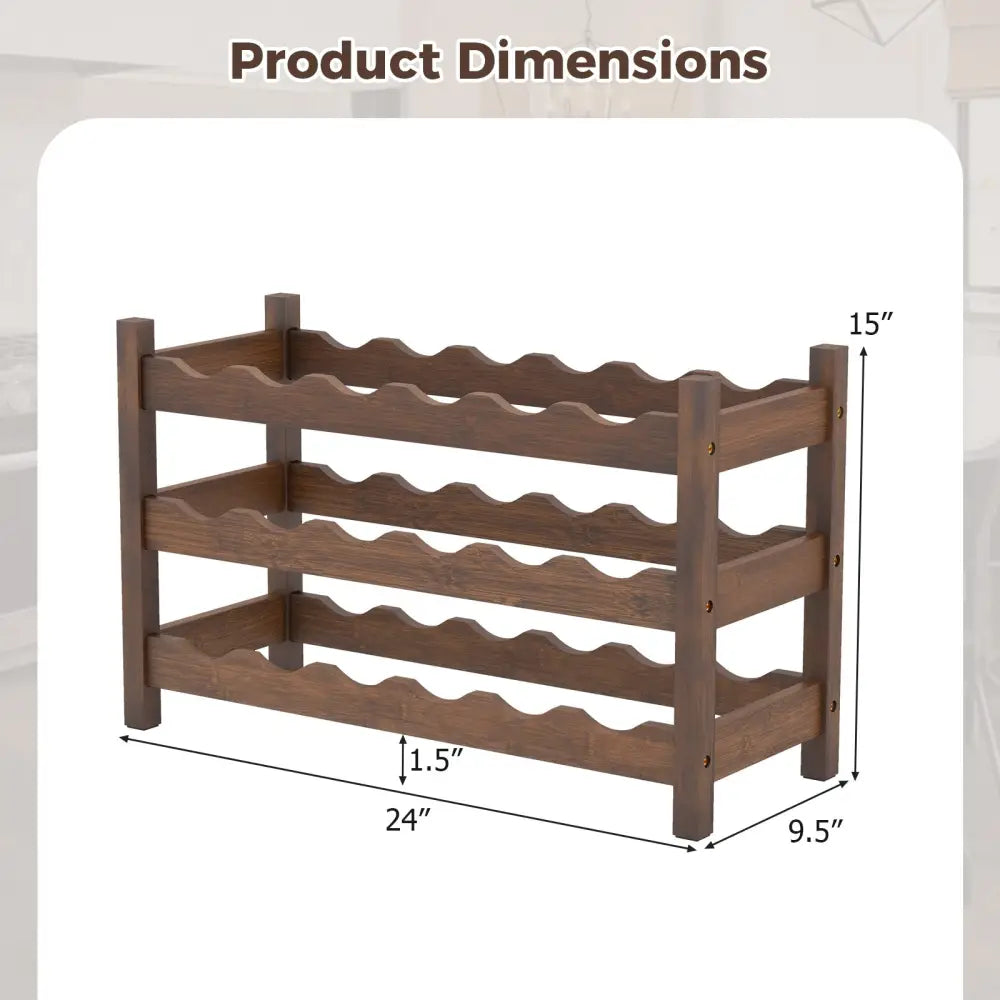 3-Tier Bamboo Freestanding Countertop Wine Bottle Organizer-Coffee - Coffee - Wine Racks