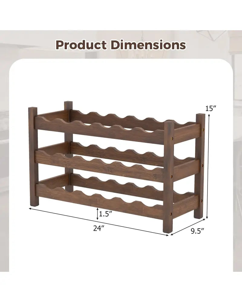 3-Tier Bamboo Freestanding Countertop Wine Bottle Organizer-Coffee - Coffee - Wine Racks