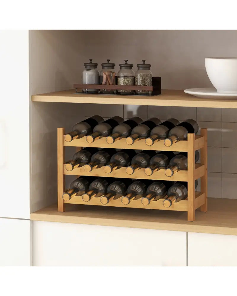 3-Tier Bamboo Freestanding Countertop Wine Bottle Organizer-Natural - Natural - Wine Racks