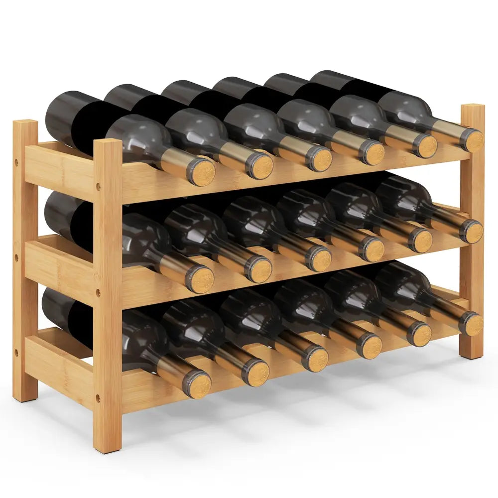 3-Tier Bamboo Freestanding Countertop Wine Bottle Organizer-Natural - Natural - Wine Racks