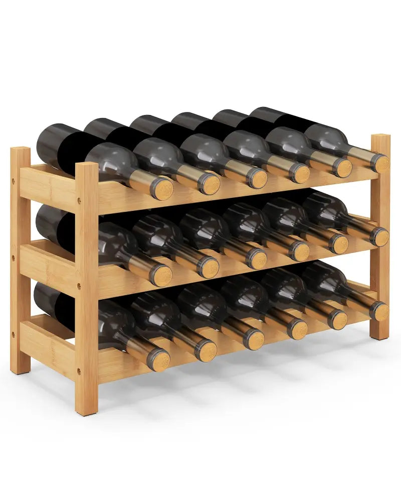 3-Tier Bamboo Freestanding Countertop Wine Bottle Organizer-Natural - Natural - Wine Racks