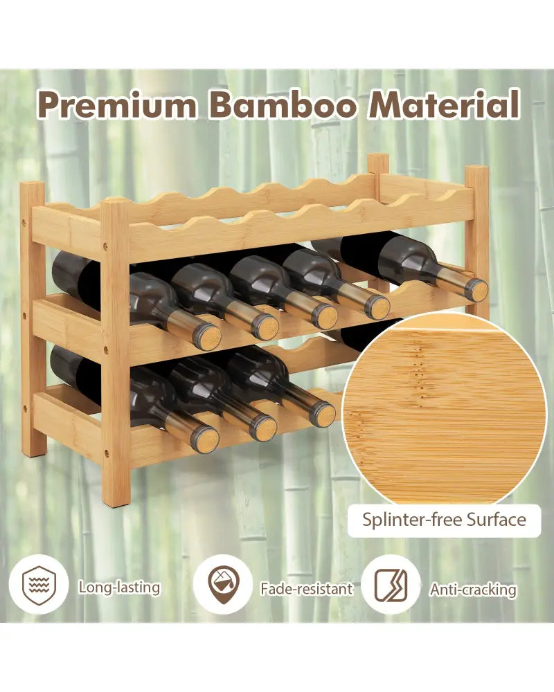 3-Tier Bamboo Freestanding Countertop Wine Bottle Organizer-Natural - Natural - Wine Racks