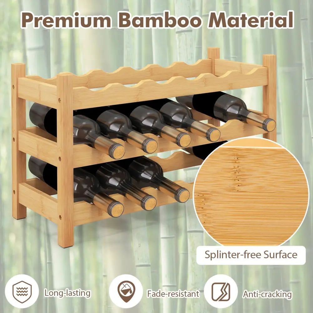 3-Tier Bamboo Freestanding Countertop Wine Bottle Organizer-Natural - Natural - Wine Racks